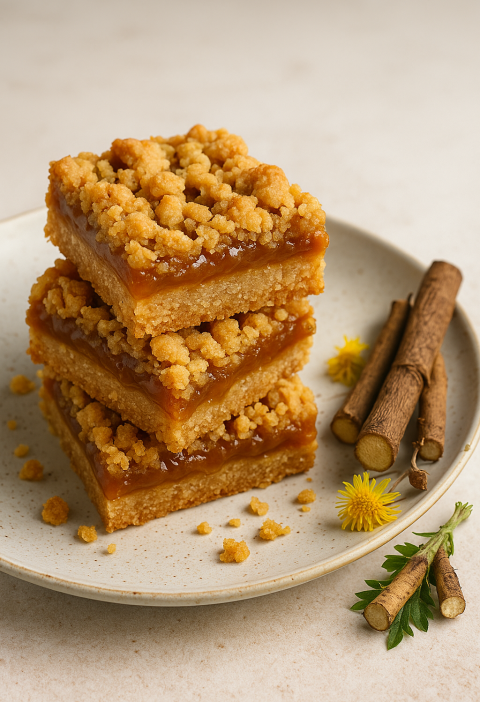 Kliswortel Karamel Crumble Bars recept