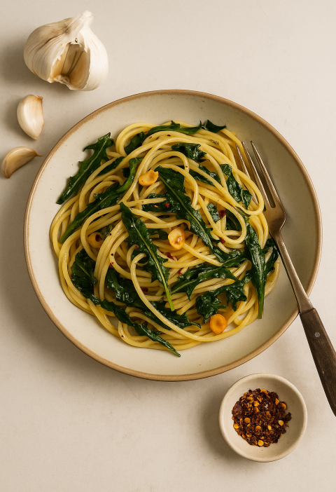 Paardenbloemblad Pasta met Knoflook & Chili recept