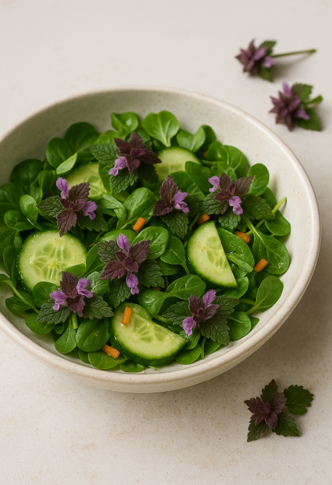 Paarse dovennetel salade