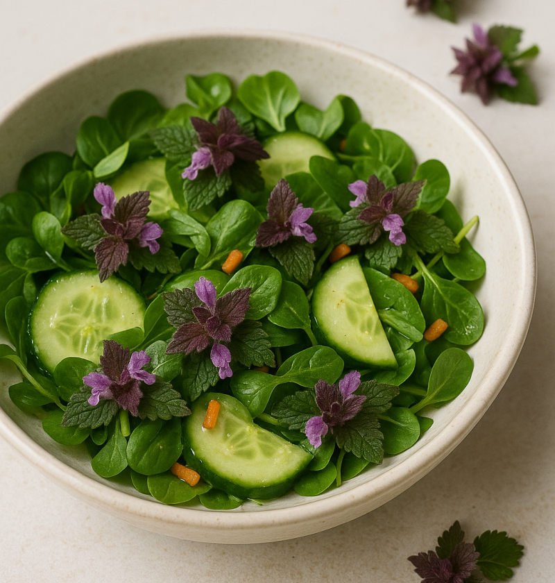 Paarse dovennetel salade