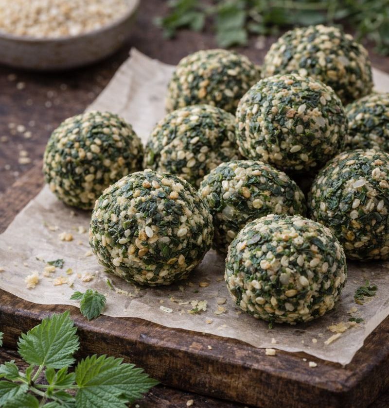 Brandnetel–sesam energy bites