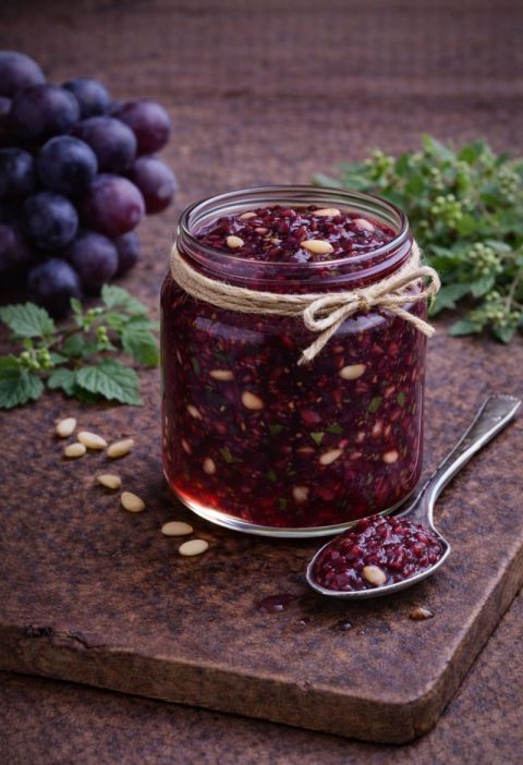 Melganzenvoet–druivenconfituur met pijnboompit