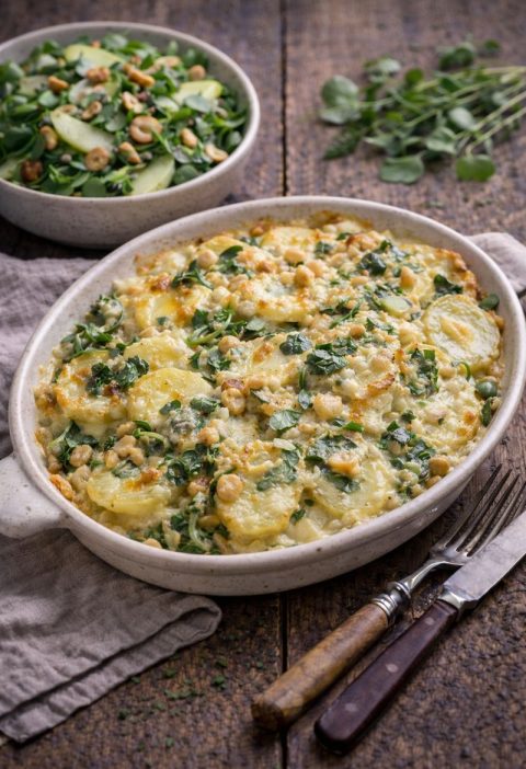 Postelein–aardappelgratin met oude kaas