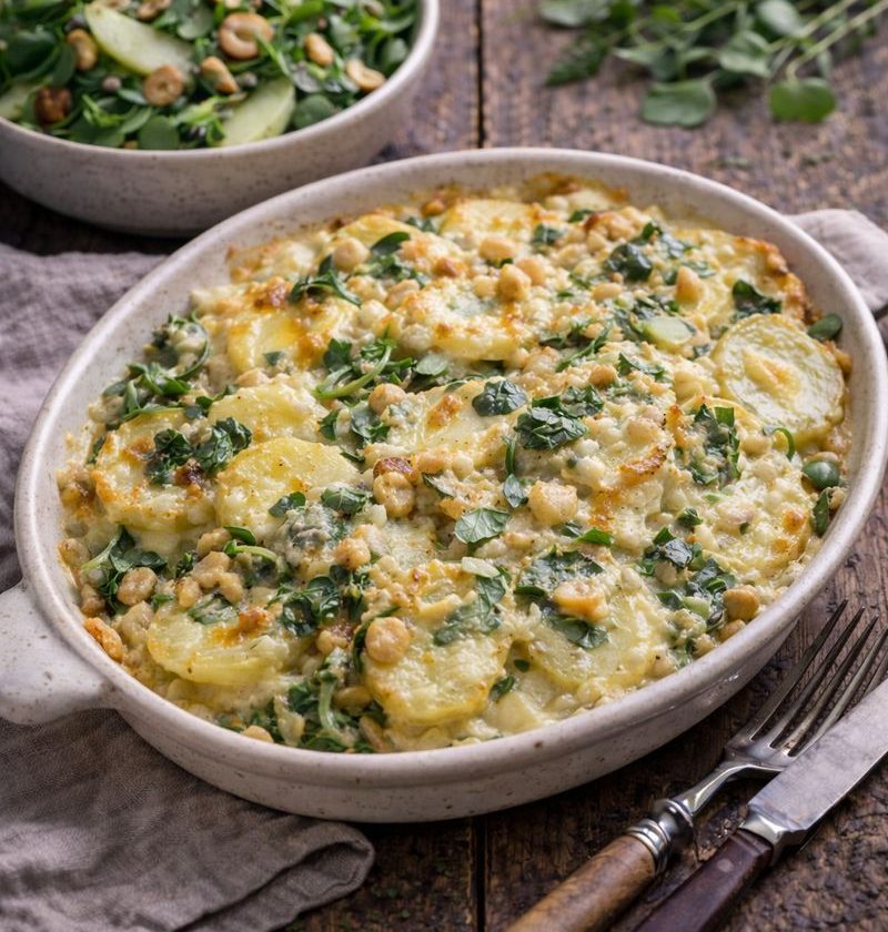 Postelein–aardappelgratin met oude kaas