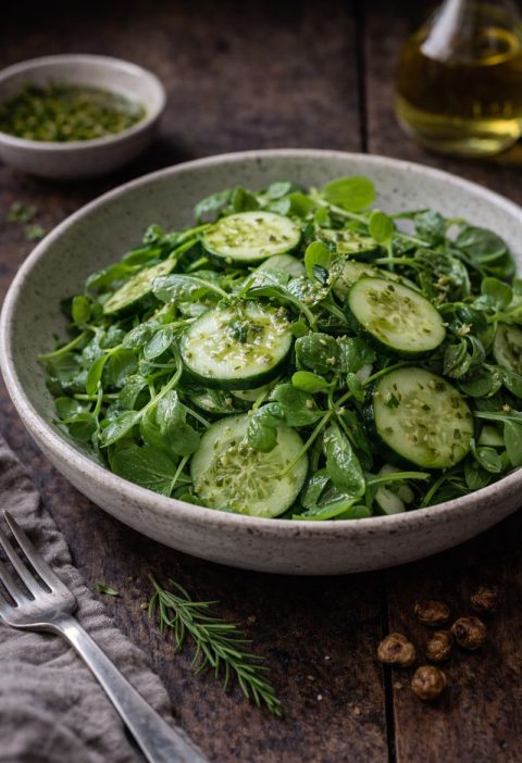 Postelein–komkommersalade met heermoesdressing