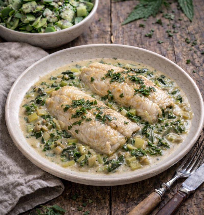 Wijtingfilet met weegbree–preisaus