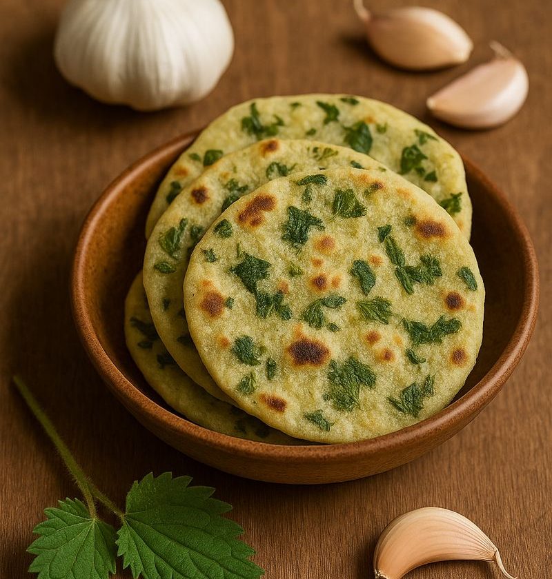 flatbread met brandnetel en knoflook