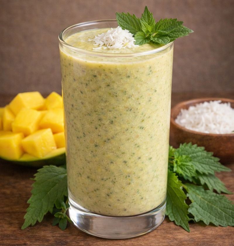 Brandnetel – mango – kokosmelk smoothie