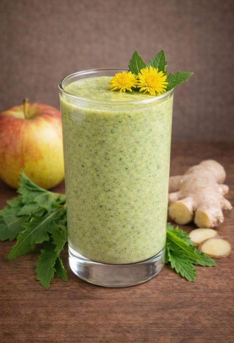 Paardenbloemblad – appel – gember smoothie