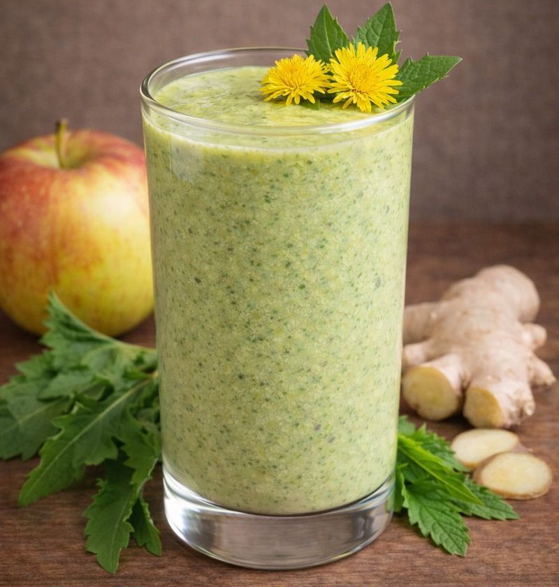 Paardenbloemblad – appel – gember smoothie