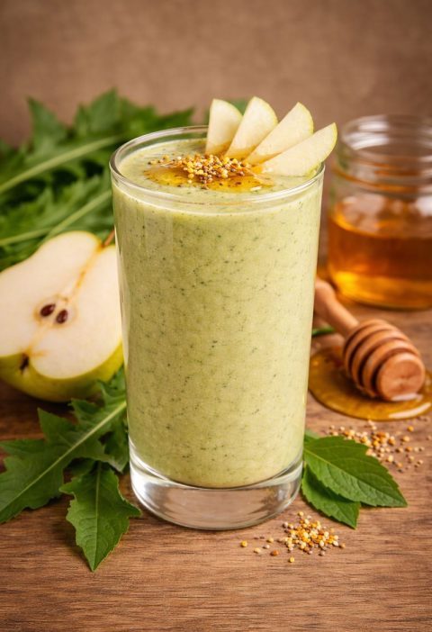 Paardenbloemblad – peer – honing smoothie
