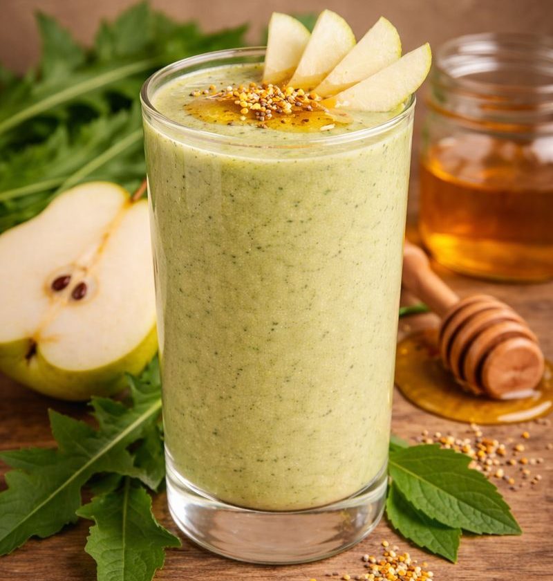 Paardenbloemblad – peer – honing smoothie