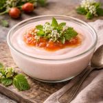 Vlierbes–appel dessert met specerijen en melganzenvoet