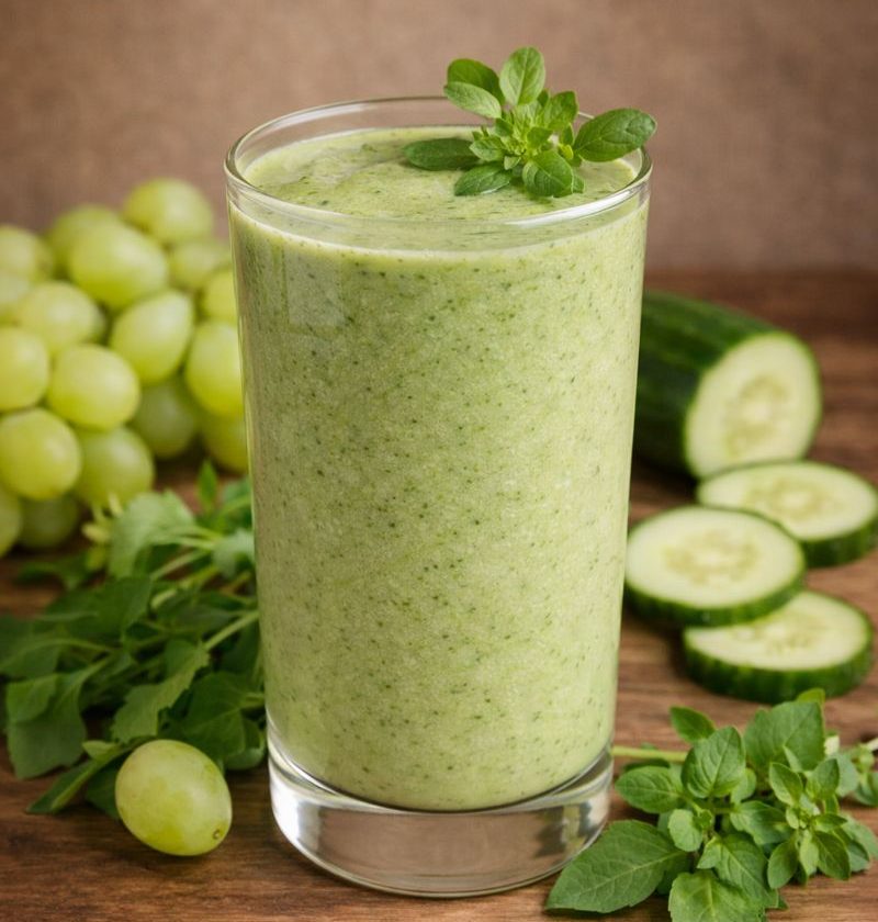 Veldkers – druiven – komkommer smoothie