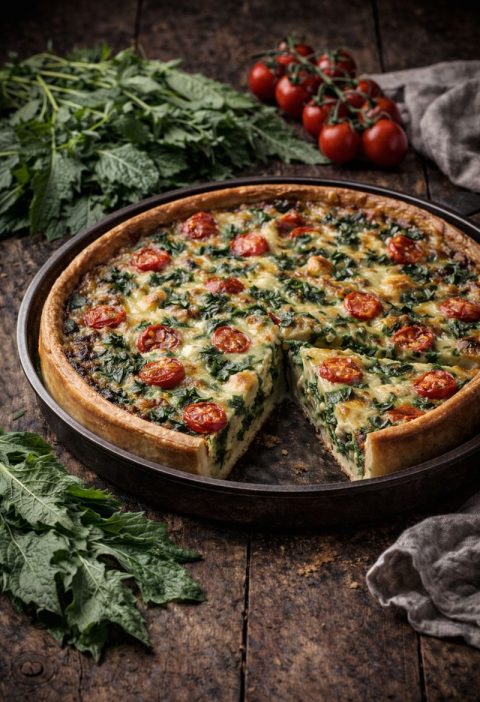 Melganzevoet–tomaat quiche