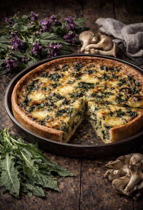 Paarse dovenetel–oesterzwam quiche