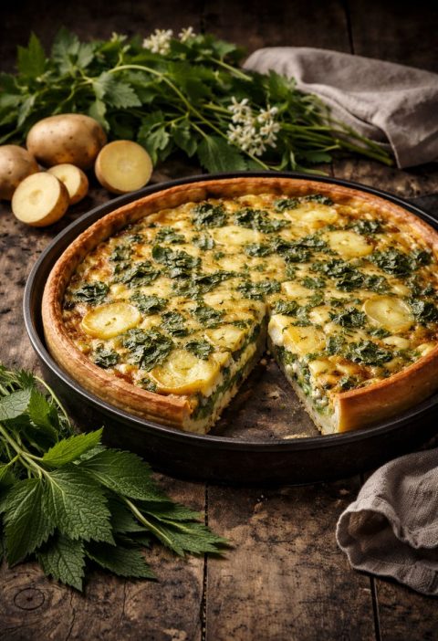 Zevenblad–aardappel quiche