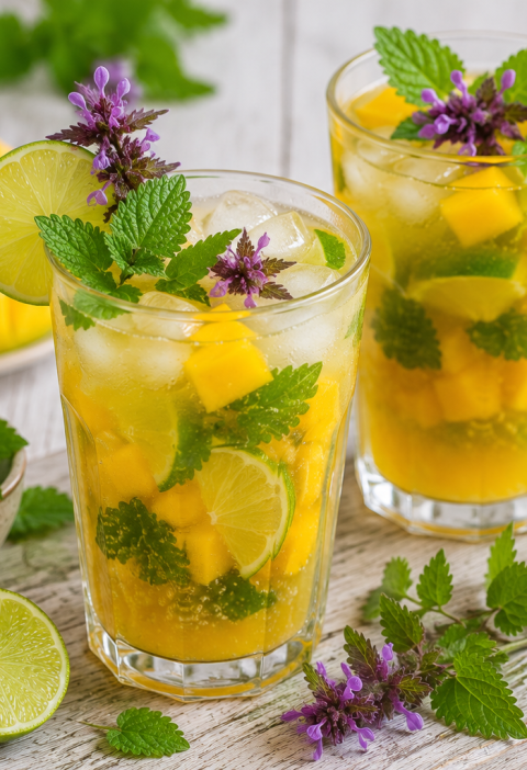 Citroenmelisse-mango-limoen mocktail