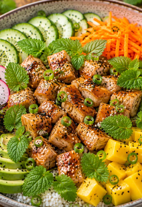 Citroenmelisse Kip Mango Poké Bowl