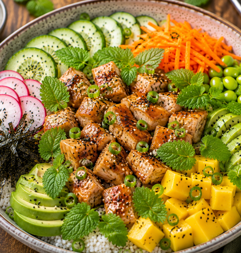 Citroenmelisse Kip Mango Poké Bowl