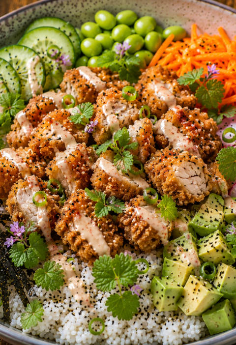 Hondsdraf Krokante Kip Poké Bowl